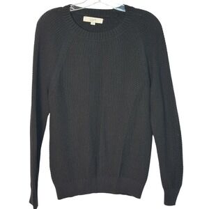 LOFT Cotton Crew Neck Long Sleeve Cotton Knit Sweater Black Casual M